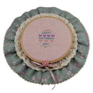 Cross Stitch Mothers Day Embroidery Hoop Floral Butterflies Handmade VTG